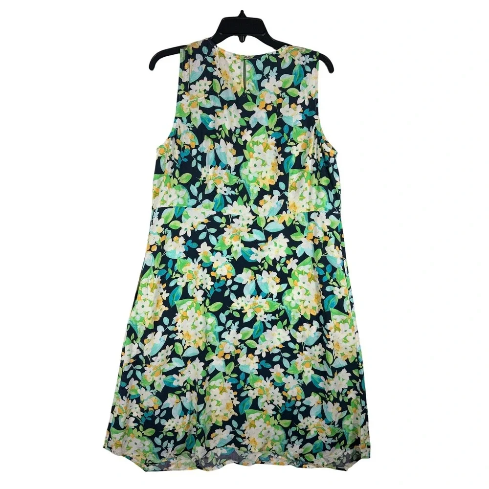 J. Jill Womens Medium Floral Sleeveless Shift Dress‎ Navy Blue Green LTSURFGRSF